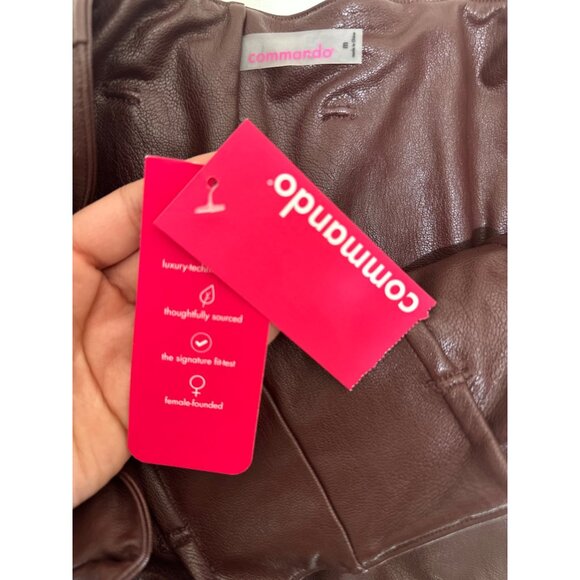 Commando Faux Leather Paperbag Pants Women Medium Brown High Rise Cropped Belted - Picture 12 of 13